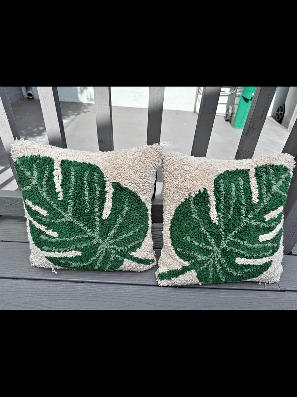Green Monstera Leaf Hooked Throw Pillows - Set of 2